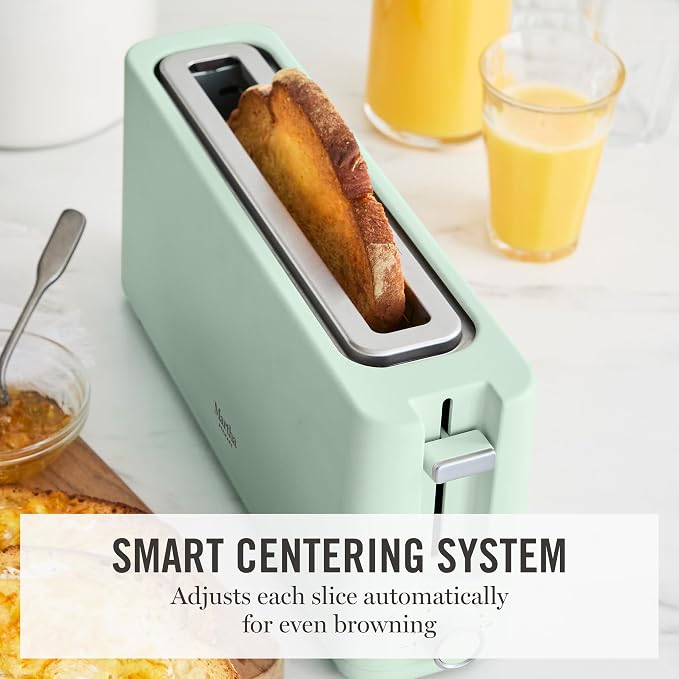 Martha Stewart 2 Slice Long Slot Toaster, Extra Wide, Honeydew | 10 Shade Settings, 10” Wide Slot, Sourdough, Bagels, Artisan Bread & Waffles, Smart Centering, Removable Crumb Tray