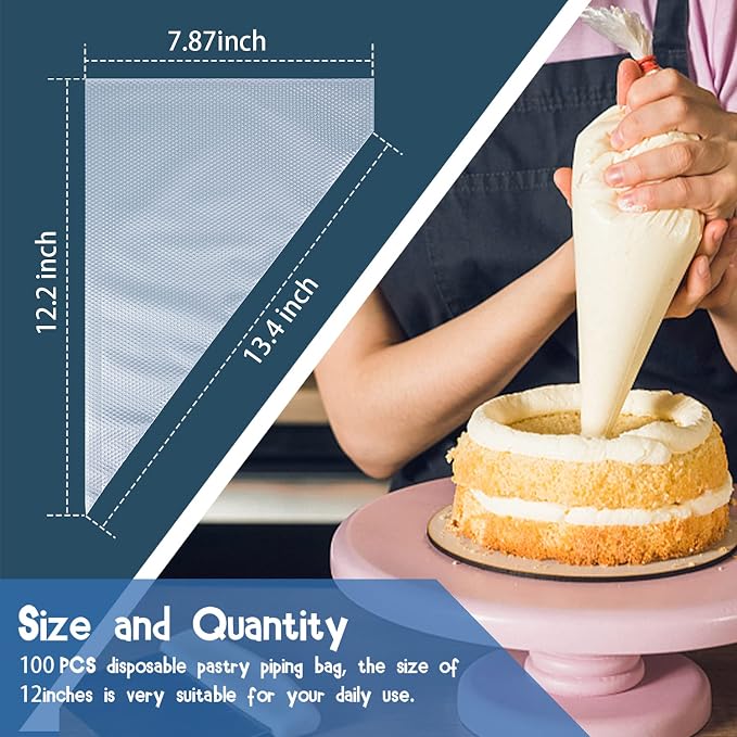 100pcs Thick Disposable Icing Piping Bags, Professional Pastry Bags 12inch, Heavy Duty Anti Burst Cake Tipless Piping Bags for Chocolate Royal Cupcake Cream Frosting Cookie Decorating Baking Supplies