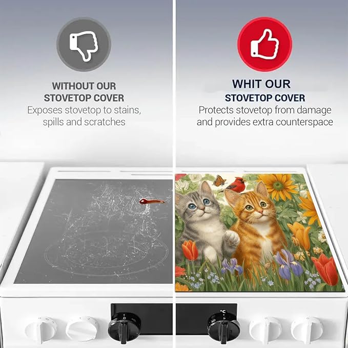 HOMETITUTE Twin Kitten Stove Top Cover 28x20 Heat Resistant Protector Mat