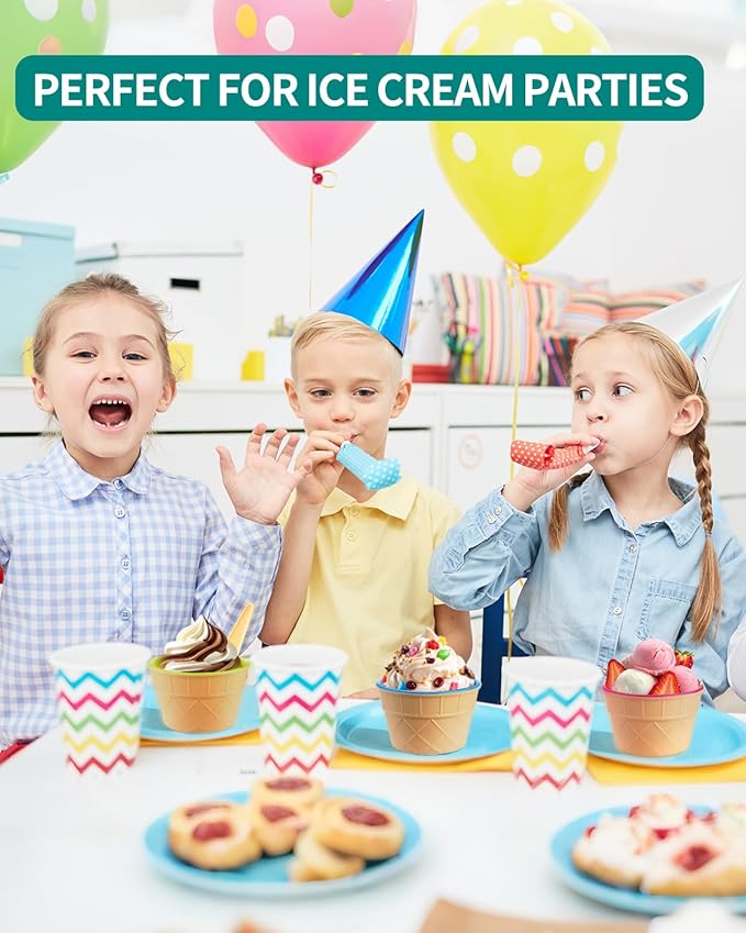 24 Pack Ice Cream Bowls and Spoons Set Plastic Cups Party Favor Gift | Reusable Cute Dessert Bowls Set For Graduation Birthday Parties Festive Durable Lovely Colorful DIY Frozen Yogurt Candy