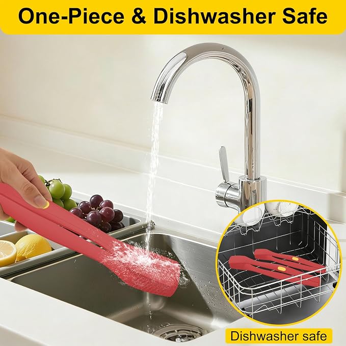Beijiyi Silicone Kitchen Tongs for Cooking, 9" & 12", Heat Resistant (Red) | BPA-Free Silicone Tip, Non-Stick Safe, Stainless Steel Core, Food Tongs for Cooking, Serving and Grilling, Dishwasher Safe