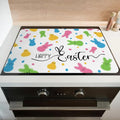 Happy Easter Glass Stove Top Covers for Electric Stove,Spring Rabbit Bunny Chick Polka Dots Heat Resistant Cooktop Protector Non-Slip Washable Dish Drying Mat Rug Pad for Kitchen Decor 28"x20"
