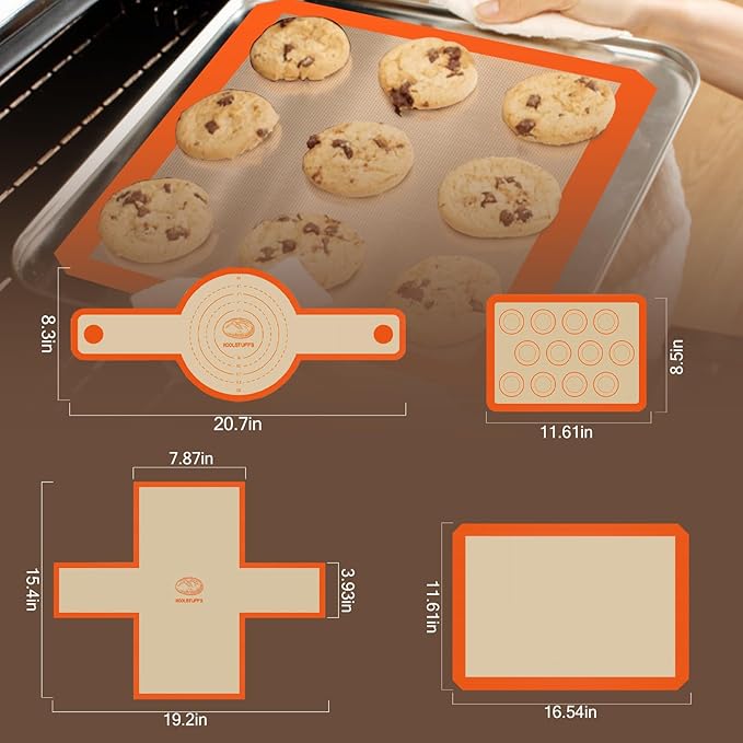 Silicone Baking Mat Set, Non-Stick, Food Safe Silicone Mats for Baking, Reusable Oven Sheet for Making Cookies, Macaroons, Bread