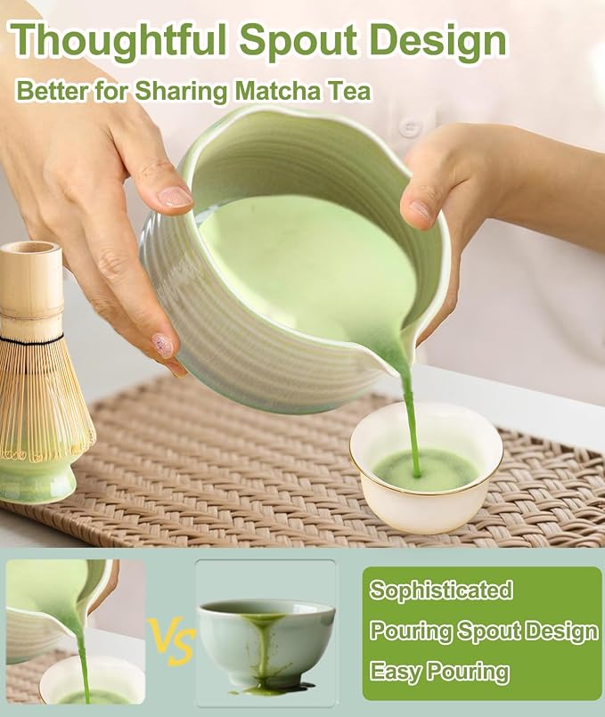 JBER Matcha Set, 7PCS Ceramic Matcha Whisk Set for Matcha Lovers Ceremony | Matcha Kit Gift Includes 17oz Bowl, Bamboo Whisk (Chasen), Holder, Powder Sifter for Matcha Starter, Gradient Green Yellow