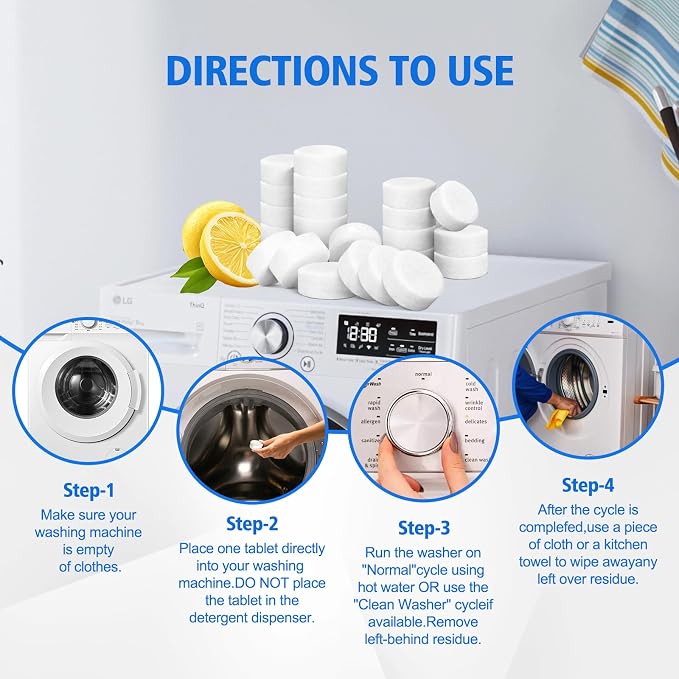 USKICH 40 Pack Washing Machine Cleaner Tablets,Deep Cleaning Descaler For HE Front Loader & Top Load Washer,Washer Machine Cleaning Tablets Clean Inside Drum and Laundry Tub Seal,Septic Safe