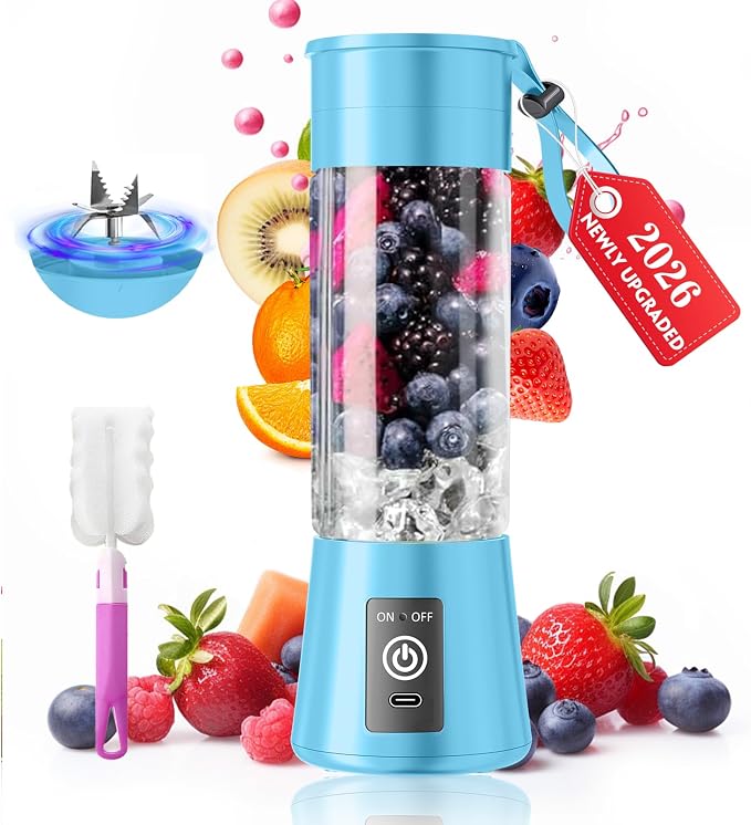 Personal Size Portable Blender Make Smoothies - Mini Blender 12oz Juice Cup | Powerful Blending with 6 Stainless Steel Blades, BAP-Free, Lightweight, Easy Clean,Suit in Travel/Office/Gym/Picnic/ Sports