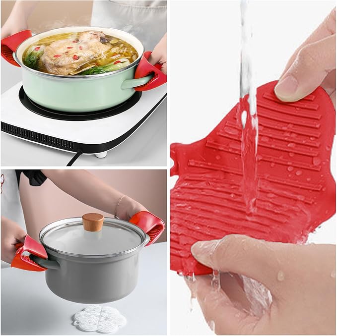 NEPAK 2 Pairs Oven Mitts Heat Resistant,Mini Silicone Oven Gloves,Pinch Grips Mitts Potholder for Kitchen Cooking & Baking (Red and Blue)