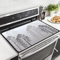 Grey Tree Forest Stove Top Covers for Electric Stove, Nature Pine Trees Pattern Glass Stovetop Cover with Lanyard Forest Gray Beige Countertop Protector Mat for Kitchen 28 x 20 Inch