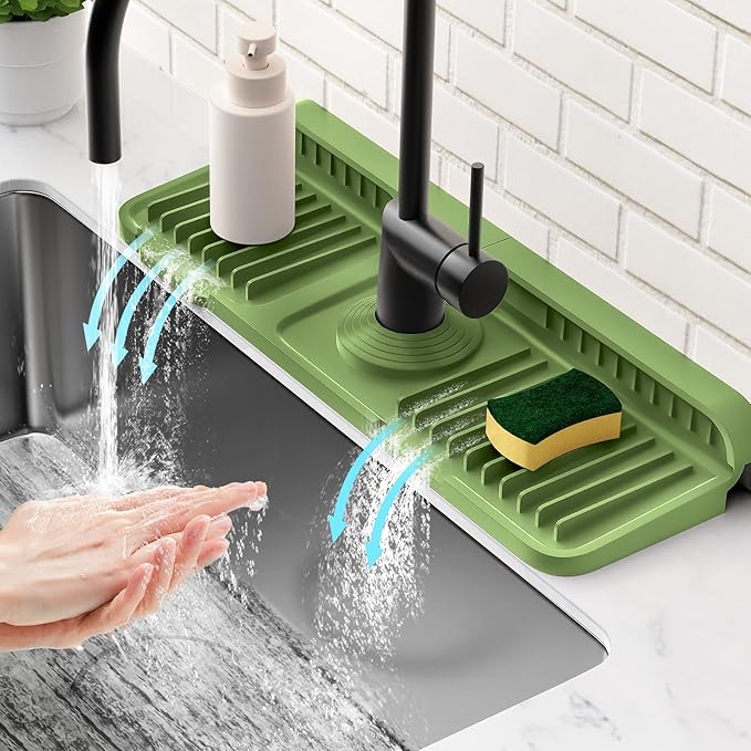 14.6 inch Faucet Mat for Kitchen Sink Splash Guard[7° Slope Fast Self-draining][Snap Lock Fit]Kitchen Sink Faucet Mat Splash Guard Kitchen Sink Area Water Splash Guard Behind Faucet Draining Mat