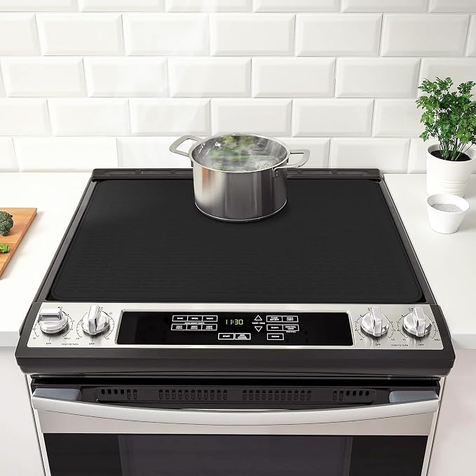 Stove Top Cover for Electric Stove- Range Covers for Electric Stove,Silicone XXL Dish Drying Mat, Glass Cooktop Covers, Flat RV Range top Mats (Black, 36"x21")