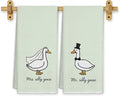 Funny Mr and Mrs Goose Sage Green Kitchen Towels 16x24 Inch, Wedding Gifts for Couples Newlyweds Dish Tea Towels for Kitchen Decor, Just Married Gifts Decorative Hand Towel for Bathroom, Set of 2