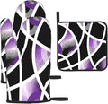 3-Piece Purple Black Abstract Geometric Oven Mitts and Pot Holders Set, Heat Resistant Modern Art Kitchen Gloves Hot Pads for Baking Cooking Grilling, Chef Gifts for Cooking Lovers, Home Decor, Purple