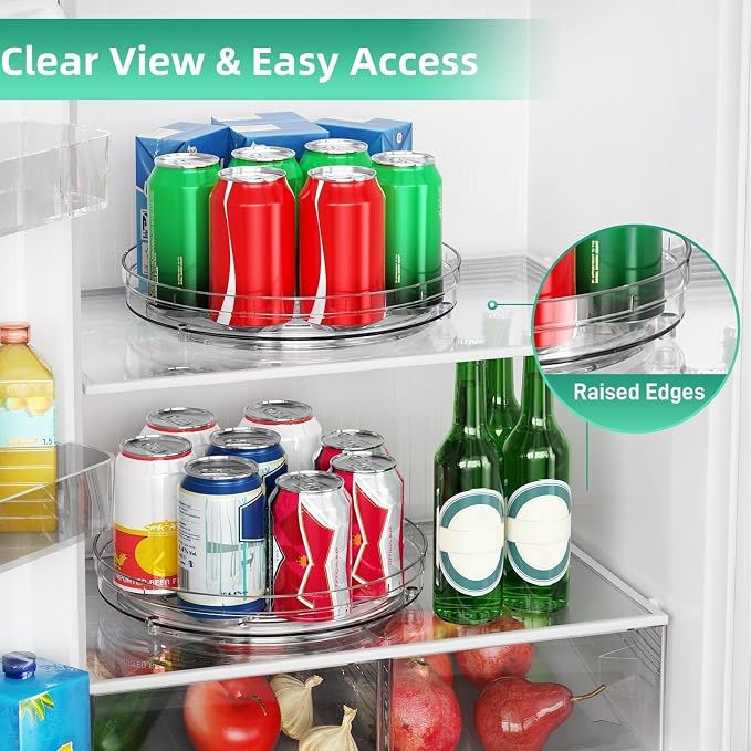 Optish 3 Pack 9.5" Clear Lazy Susan, Non-Skid Turntable Spice Organizer | 360° Smooth Rotation, Clear Design, Tall Raised Edge, Easy Access, Load 15 lbs, for Spices, Cabinet, Pantry, Fridge, kitchen
