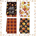 4 Pcs Fall Kitchen Towels Maple Leaves Hand Dish Towels Gift | Pumpkin Orange Fall Decor Absorbent Fast Drying Tea Cloth Housewarming Gift for Thanksgiving Autumn Cooking Kitchen Bathroom