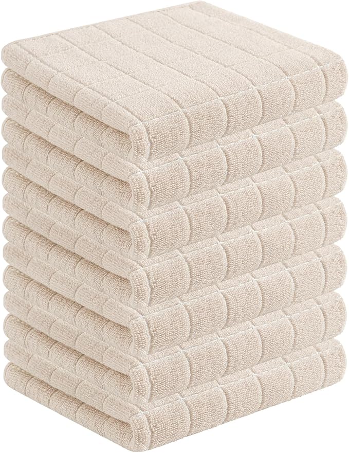 Homaxy 100% Cotton Terry Kitchen Towels, 7 Pack, Beige | Ultra Soft and Absorbent Dish Towels for Kitchen, Suitable for Drying and Washing Dishes