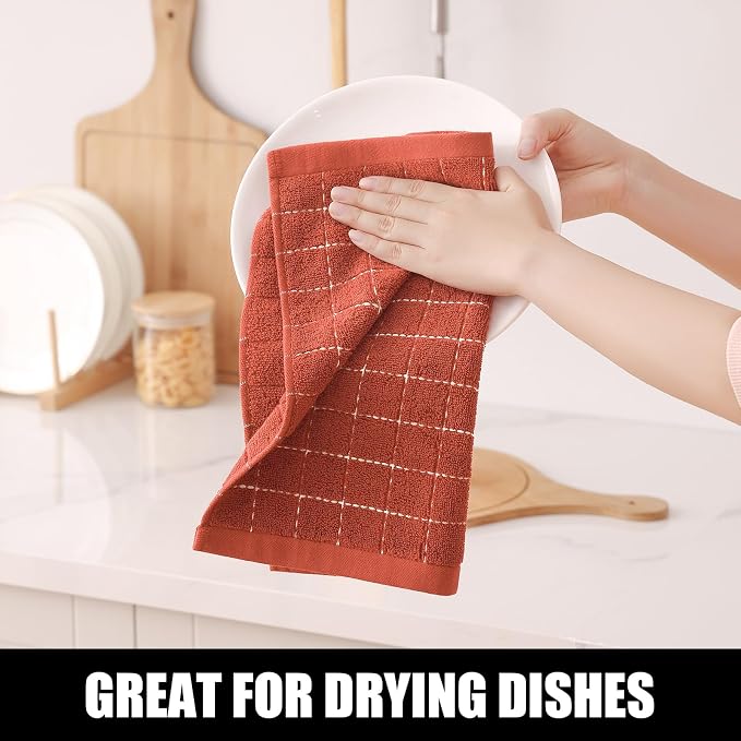 Homaxy 100% Cotton Terry Kitchen Dish Cloths, 6 Pack, Rust | Ultra Soft and Absorbent, Suitable for Drying and Washing Dishes