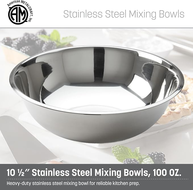 American METALCRAFT, Inc. SSB400 Stainless Steel Mixing Bowl, 10.5' Diameter, Silver, 4-Quart