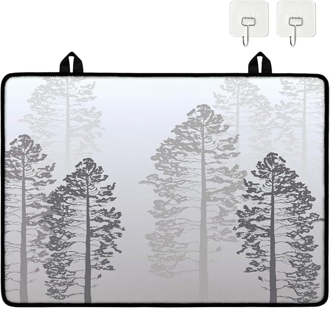 Grey Tree Forest Stove Top Covers for Electric Stove, Nature Pine Trees Pattern Glass Stovetop Cover with Lanyard Forest Gray Beige Countertop Protector Mat for Kitchen 28 x 20 Inch