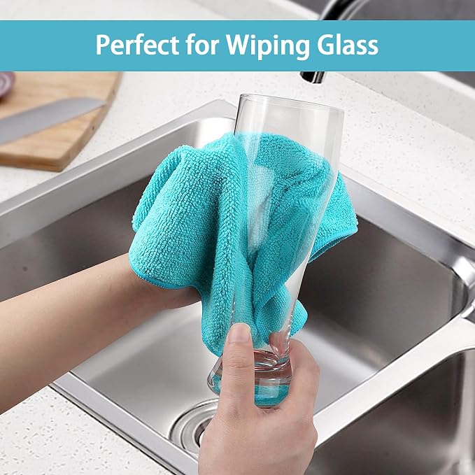 HOMEXCEL 24PK Microfiber Cleaning Cloth, Cleaning Rag for Home, 11.5x11.5in | Reusable, Lint Free, Scratch-Free and Highly Absorbent Towels for Kitchen, Window and Glass, Cars (Green/Blue/Yellow/Pink)