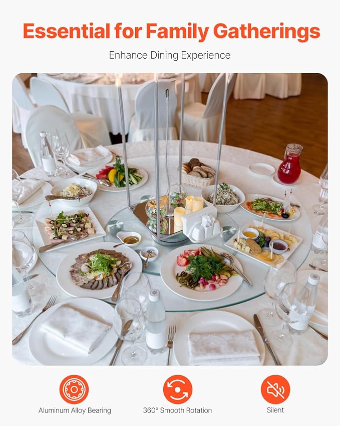 VEVOR 30 in Glass Lazy Susan Turntable, Tempered Glass Dining Table Centerpiece with 6 Rotating Wheels, 360° Smooth and Silent Spin Tabletop Rotating Tray, for Family Gatherings, Banquets & Weddings