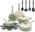 GreenLife 16pc Ceramic Nonstick Pots & Pans Cookware Set, Sage Green | PFAS-Free Nonstick Coating, Stockpot, Frying Pans, Saucepan, Sauté, Induction Ready, All Stovetop Compatible, Dishwasher Safe