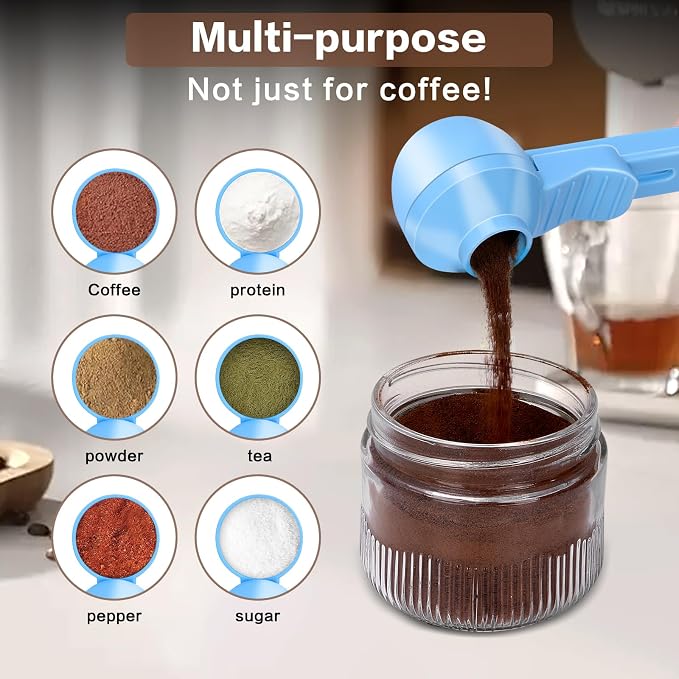 2-in-1 Coffee Scoop with Funnel, 2 Tbsp Measuring Spoon for Reusable K Cups, Ground Coffee, Protein Powder & Tea, Mess-Free Plastic Design（Light Biue-2pack）