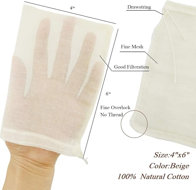 Cheesecloth Bags for Straining,Reusable Cold Brew Coffee Cheese Cloths Strainer,Large Nut Milk Tea Juice Bag,100% Natural Cotton Fine Mesh Filter Bags(X-Small,4 PACK)