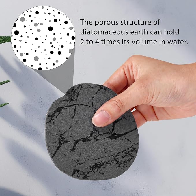 Diatomaceous Earth Coasters Set of 8，Cool Absorbent Quick-Dry Drink Coasters for Desks, Cute Modern Stone Design with Stylish Grey Aesthetic (8, Marble Grey)