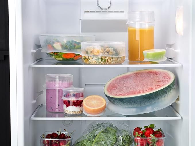 Lékué Reusable 2 x 3.3" Silicone Flexible Lids (Stretch up to 3.9") Keeps Food Fresh, Cans or Bowls, Hygienic, Lightweight, Durable Vacuum Food Saver Tops, Microwave & Dishwasher Safe