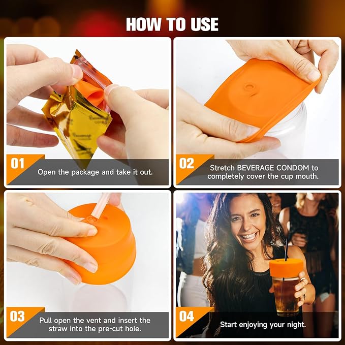 Drink Protection Cover | 100% Silicone and Reusable, Perfect for Parties, Bars or Clubs, Fits All Cup Sizes | Stop Worrying About Beverage Safety (6 Colors) | No Spills, Food Grade Silicone, Stretch to Fit Most Hard Cups, Stop Worrying About Beverage S...