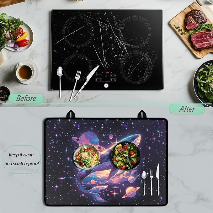Whale Galaxy Silicone Electric Stove Top Cover Mat 29’’ x 21’’ Ceramic Stove top Cover, Heat Resistant Glass Cooktop Protector Flat RV Range Stovetop Protector Home Kitchen Decor