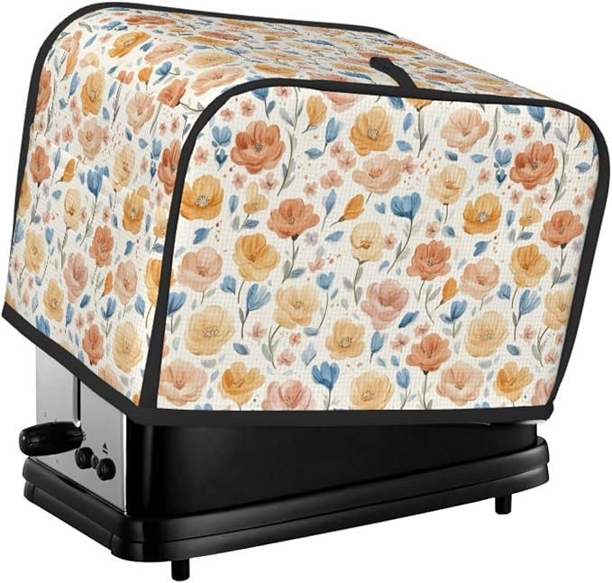 2 Slice Toaster Cover Flower Pattern Vintage Dust Proof Washable Kitchen Appliance Cover with Pocket, Oxford Fabric Countertop Toaster Protector for Standard Toasters Small Appliances