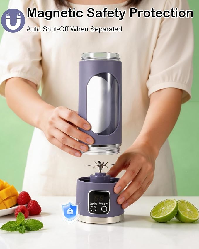 Easywave Portable Blender, Personal Electric USB, 500ml, Purple, Stainless Steel Blade, Battery Powered, 50W, Mini Blender for Blending