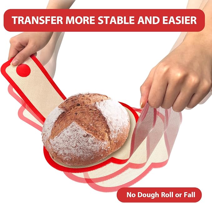 Silicone Bread Sling Oval and Round, 2Pcs Non-Stick Reusable Bread Sling, Sourdough Tools & Dutch Oven Accessories, Red