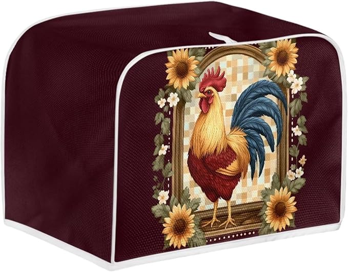 Chicken Sunflower Toaster Cover, Foldable Two Slice Toaster Appliance Dust-proof Cover for Kitchen Small Appliance Dust Cover and Fingerprint Protection Home Decor