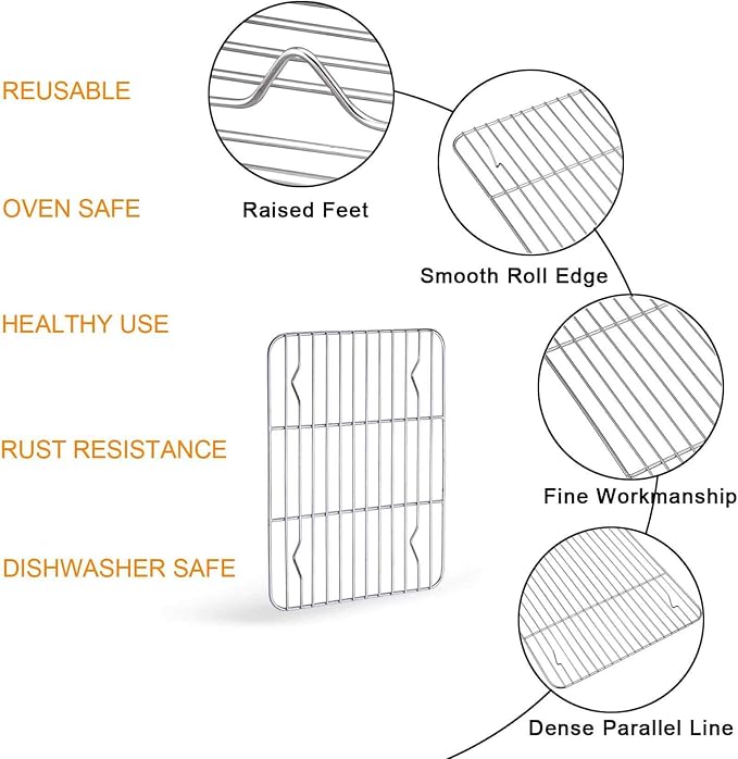 TeamFar Toaster Oven Pan with Cooling Rack, 10.4"x 8"x1" Toaster Oven Tray | Stainless Steel Toaster Oven Pan with Baking Wire Rack for Cooking, Healthy & Non Toxic, Mirror Finish & Dishwasher Safe