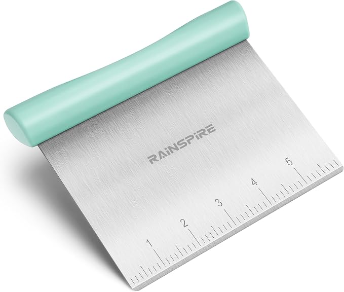 Upgraded 304 Stainless Steel Multi-Purpose Bench Scraper with Measurement Marks, Dishwasher Safe, Dough Cutter for Pizza, Bread and Cookie Dough Vegetable Chopper, Baking Supplies, Mint Green