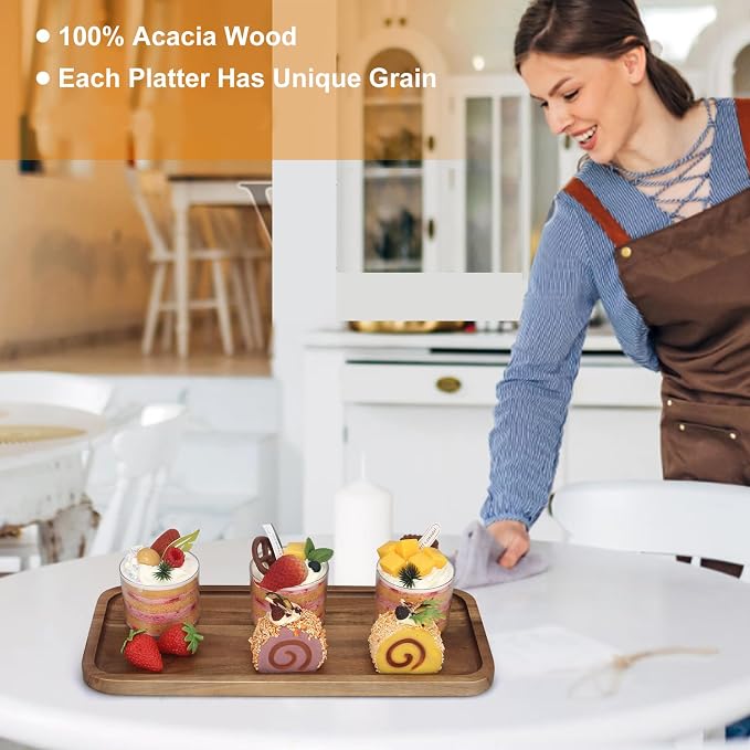 Large Wooden Tray Acacia Wood Charcuterie Boards Party Food Serving Platter | 16" Cheese Board Rectangular Appetizer Cookie Plates Dish Rectangle Snack Dessert Trays for Kitchen Counter Fruit Platters
