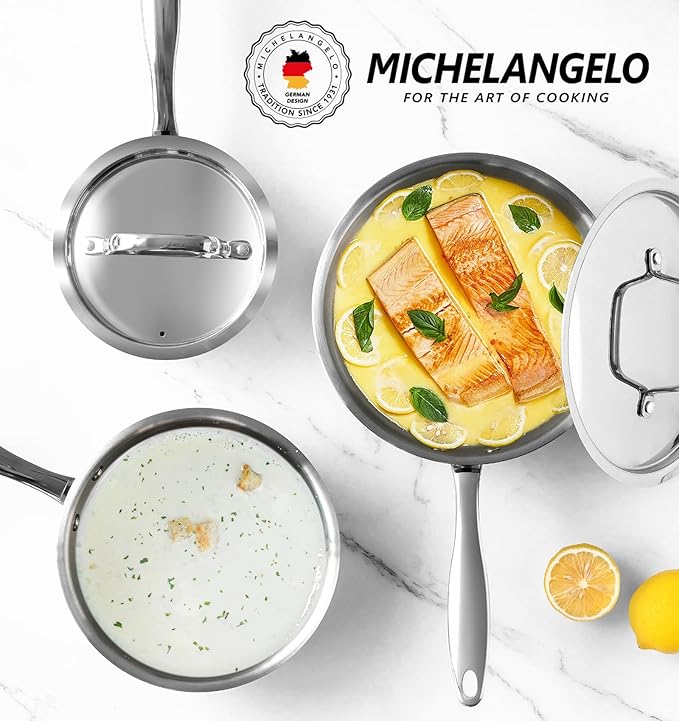 MICHELANGELO Stainless Steel Saucepan Set with Lids, 1QT & 2QT Small Sauce Pans, 304 Stainless Steel Sauce Pot Set with Tri-Ply Base, Induction Compatible, Dishwasher Safe, for Milk, Sauce, Soup