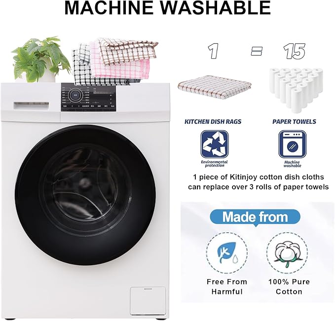 Kitinjoy Cotton 16 Pack Terry Kitchen Dish Cloths, Mix Colour | 12 x 12 Inches Super Soft and Absorbent Dish Rags, Quick Drying Dish towels for Washing Dishes