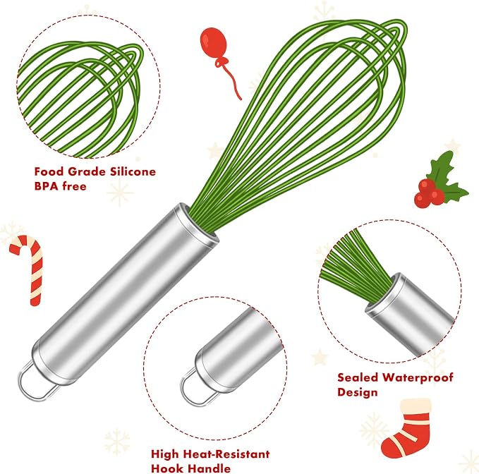 OYV Christmas Whisk Set of 3, 8/10/12 Inch, Holiday Red/Green/White | Christmas Gift for Bakers and Home Chefs