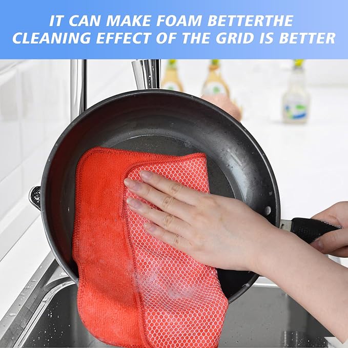 Dish Cloths for Washing Dishes with Scrub Side, Microfiber Dish Rags | Dual-sided microfiber dish cloths with scrubber for stuck-on food, quick dry kitchen washcloths 9 Pack, 9 Inch Mixing colors