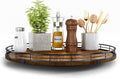 AMH 16-Inch Farmhouse Oak Lazy Susan Organizer, Walnut Finish | Smooth rotating oak tray with walnut finish for dining tables, kitchen counters, pantries and cabinet storage.