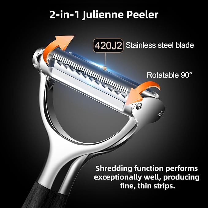 2-in-1 Julienne Peeler Vegetable Peeler for Kitchen | Versatility:Peeling and Shredding, Great for home cooks looking to make vegetable noodles, salad toppings or garnishes