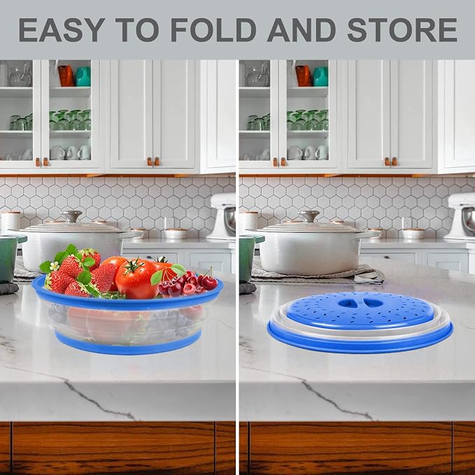 2 in 1, Aidacom Microwave Splatter Cover for Food & Silicone Microwave Mat, Mat as Bowl Holder, Trivet, Pot Holders, Drying, Baking, Utensils Rest for Kitchen Counter, Dishwasher Safe, Blue