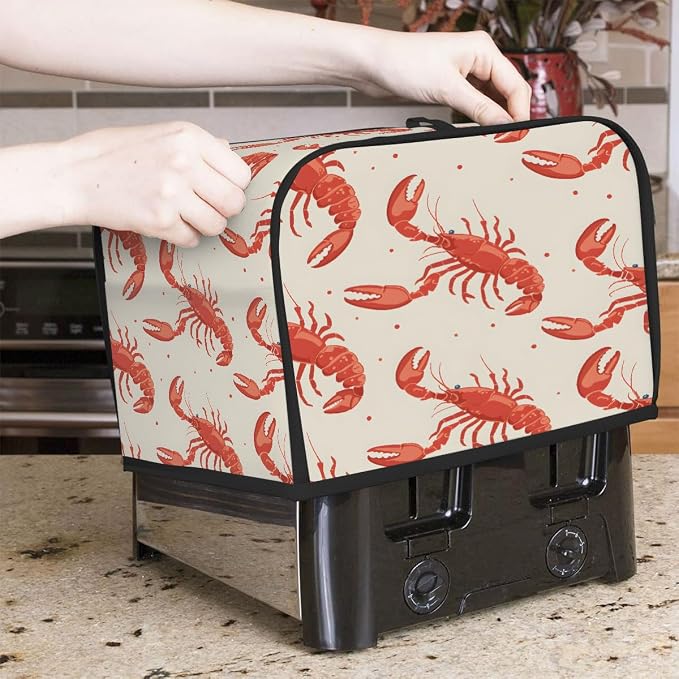 2 Slice Toaster Cover Cute Lobster Vintage Toaster Covers Two Slice Wide Slot Waterproof and Dustproof Covers for Wide Slot Toasters and Small Appliances Kitchen Decor Gifts