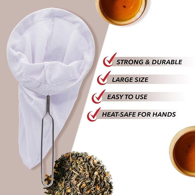 Traditional Thai Style Stainless Steel Reusable Mesh Filter for Thai Tea, Coffee & Loose Leaf Drinks, Strainer Sock 3 Inches