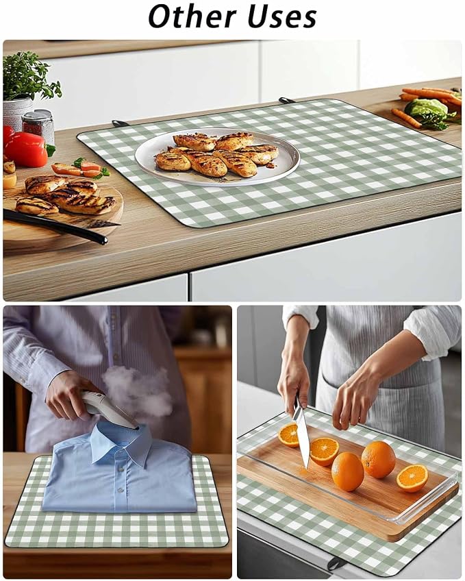Stove Top Covers for Electric Stove 24x21 Inches, Sage Green Buffalo Plaid HeatResistant Glass Cooktop Protector, Country Green White Checker Modern Ceramic Stovetop Countertop Covers Mat, Oven Cover