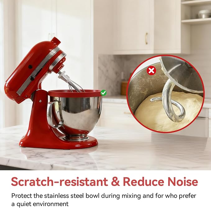 Silicone Liner for KitchenAid 5 Qt Tilt-Head Stand Mixer, Odourless,Thicker, Cold/Heat-Resistant & Non-Stick, Easy Clean, Fits 5 Quart Mixing Bowl with Lid