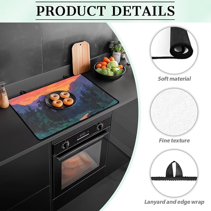 Hambergur Print Kitchen Stove Cover for Electric Stove Heat-Resistant Induction Stove Top Protector with Hanging Loop Countertop Mat National Cheeseburger Day Decor